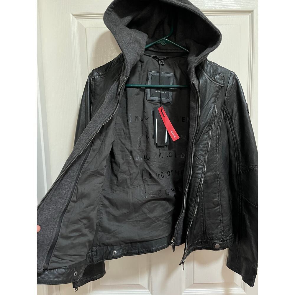 Mauritius Black Leather Jacket Medium Slim Fit NWT - Picture 4 of 13
